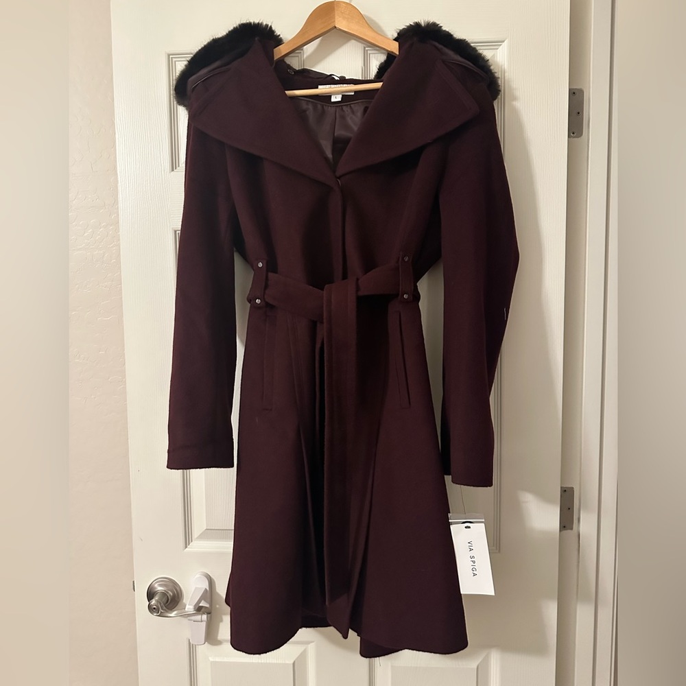 Via Spiga Purple Pea Coat with Dramatic Collar
